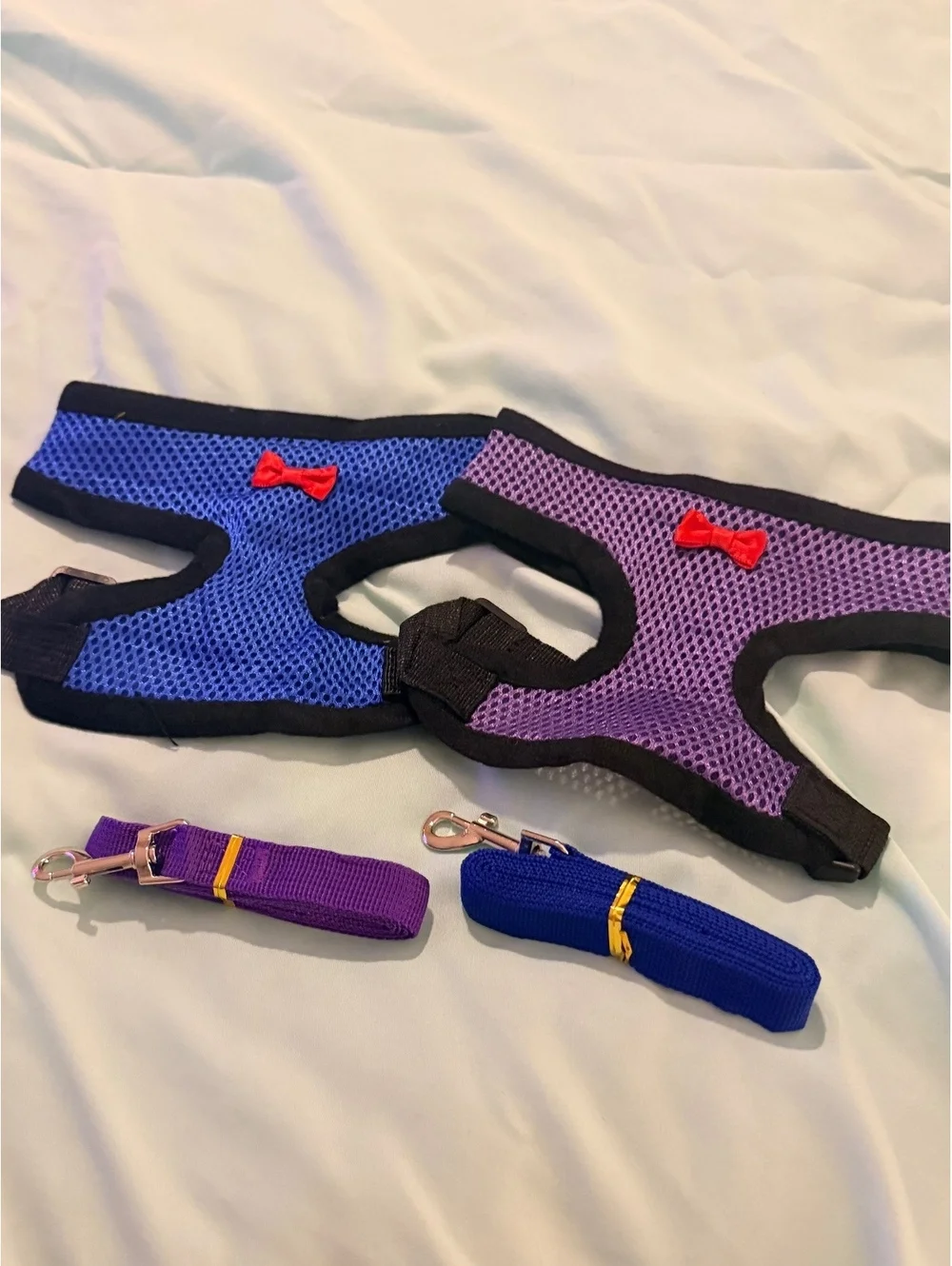 Adjustable Mesh Dog Harness with Leash Set - Purple and Blue